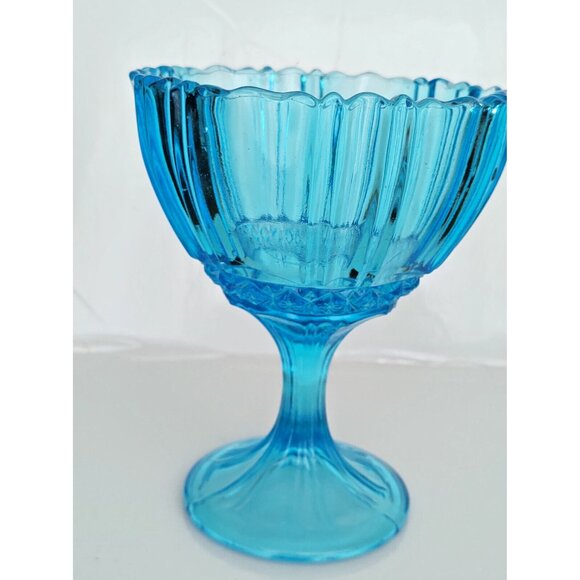 Antique Bermuda Blue Glass Compote/ Candy Bowl 6 1/2" Tall 1920's - Picture 7 of 9